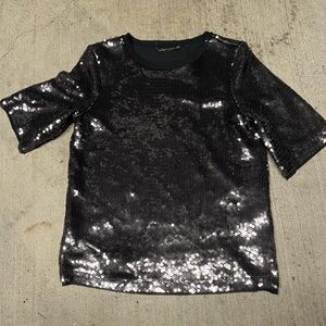 Zara Black Sequin Top | Holiday Party Evening Chic